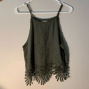 Green cropped tank with detailing